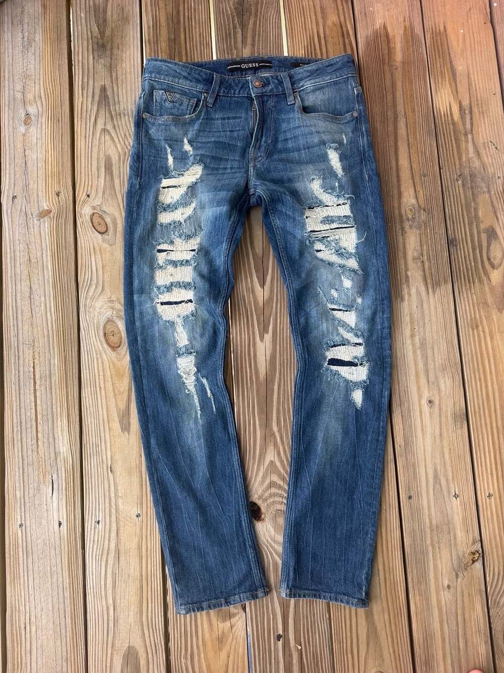 GUESS Slim Tapered Men's Distressed Blue Denim Jeans Size 31